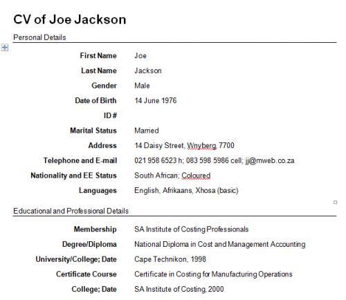 Format of making a resume