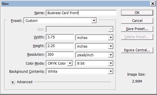 Business card size in pixels