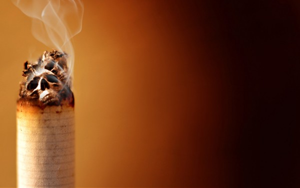Lit cigarette from which flume is coming out.
