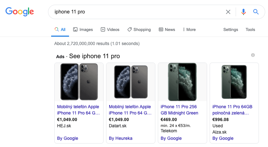 Shopping Ads in Google Search SERP